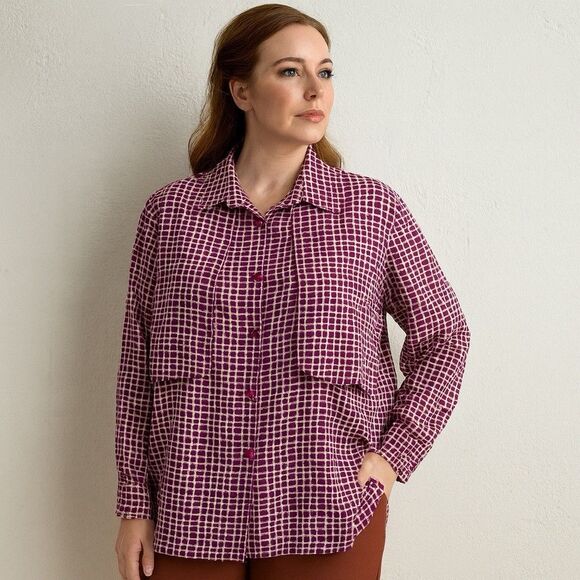 Vintage Artsy Blouse 10 Purple Geometric Print Retro Top - Picture 12 of 16